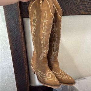 Women’s Tan Suede Western Knee-High Boots